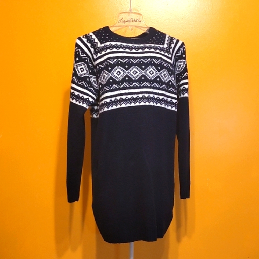 Navy and White Long Sleeve Nordic Dress
